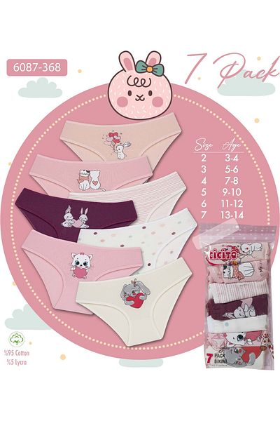 Cicito Chiloți bikini de bază din bumbac pentru fete, pachet de 7 6087