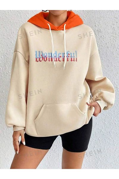 npLStore Unisex Wonderful printed Oversize Χειμερινό φούτερ με κουκούλα με κουκούλα 3 νημάτων