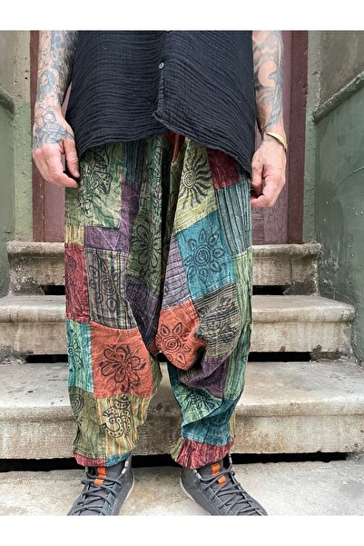 Bohoyasam Unisex Nepal Patchwork Pantolon, Salaş Pantolon, Rahat Pantolon, Renkli Şalvar,Festival Şalvar