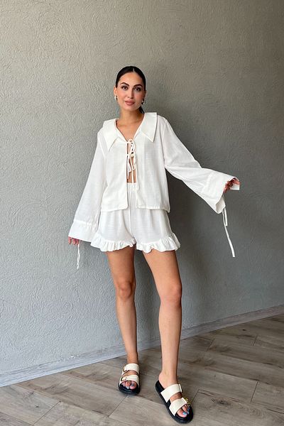 Seda Yalçın Atelier Ecru Shorts - Frill Detailed