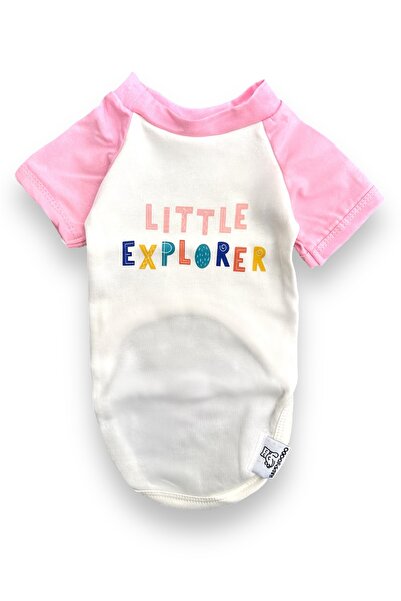 Little Explorer Baskılı Kedi Köpek Kıyafeti Elbisesi %100 Pamuk