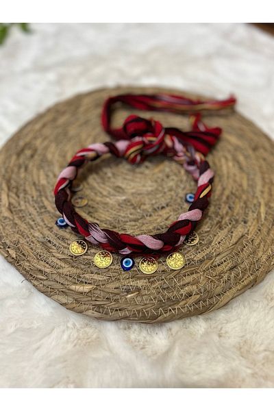 Ozer Baby Store Keşan Laced Bandana with Evil Eye Beads and Lira (Black Sea Local)