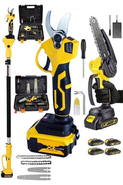 SCHUTZENGER Alman 128 Vf 2 Li Set 4 Akülü Şarjlı Ağaç Dal Kesme Budama Makası...