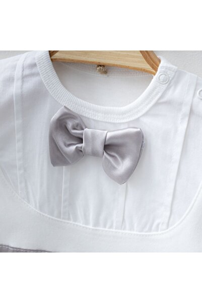 Minimus Baby Boy Belted Suspender Trousers Salopette And Bow Tie Badi Newborn Special Day Suit Gray