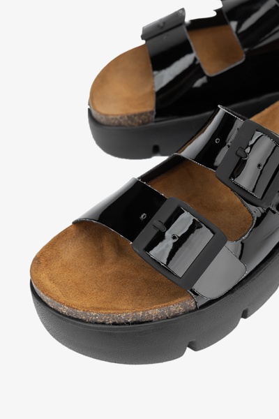 Valmenti Μαύρες γυναικείες παντόφλες από γνήσιο δέρμα Simus