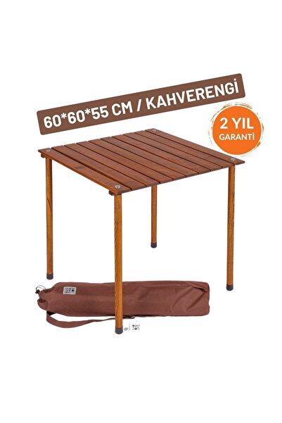 Bag The Joy 60*60*55 Cm Ahşap Katlanır Rulo Kamp Ve Piknik Masası Kahverengi