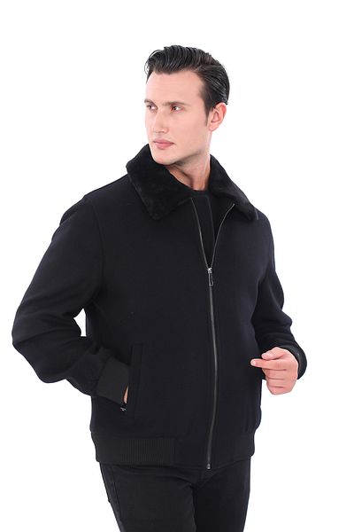 ŞAN GİYİM 2668 Black Men's Turndown Collar and Zippered Coat