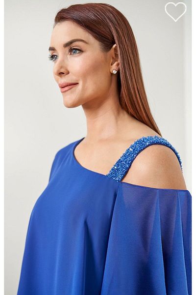ARDSU Tunica asimetrică din șifon din jad cu un singur umăr și mână cu curea cu margele - Set elegant de 2 piese l