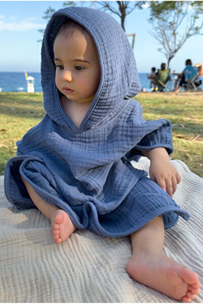 benecium Bebek - Çocuk Panço & Müslin Kumaş Panço & Indigo Mavi