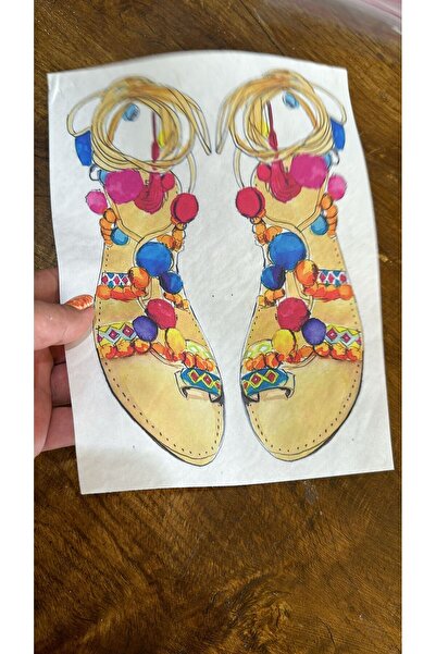 Gönülden Tasarım Κοριτσίστικα Ethnic Σανδάλια Ραφή Απλικέ - 26x20 cm Πολύχρωμο