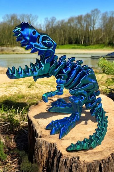MooieBaby's 3D Printed Cute Skeleton Trex - Animated Organic Toy - Dinosaur-Blue-Green