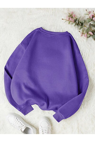 Wish BF سويت شيرت قطني كبير الحجم للجنسين باللون الأرجواني من بروكلين - رقبة ...