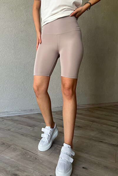 Seda Yalçın Atelier Ψηλόμεσο μπεζ κοντό κολάν Biker
