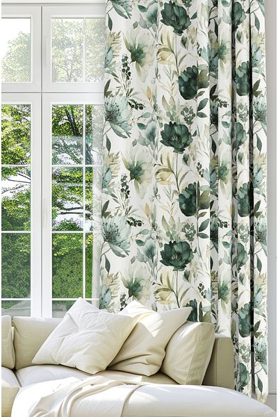 CANİLA Black Flower Patterned Blackout Background Curtain - 1St Quality Digital Printed Decorative Curtain