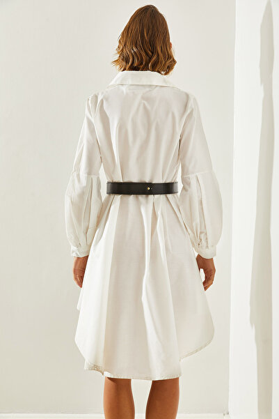 Bianco Lucci Μακρύ φόρεμα με κοντό μανίκι και πλισέ ζώνη - 21683 60251490