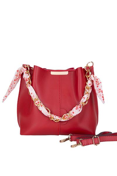 Cicomagaza Soft Leather Scarf Chain Accessory 3 Compartment Handbag and Shoulder Bag