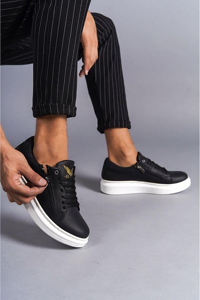 Aymood SLW155 Impact - Men's Casual Sneaker Shoes, Lace-up and Zipper, BT Black