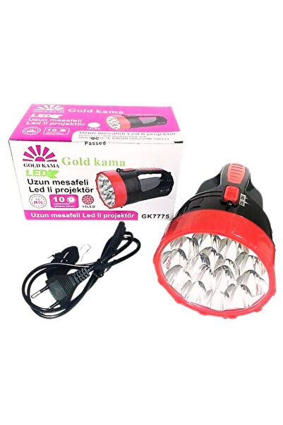 GOLDEM Uzun Mesafeli 15 Ledli Şarjlı El Feneri GK7775 Kamp, Avcı, Balıkçı Feneri, Çadır Lambası