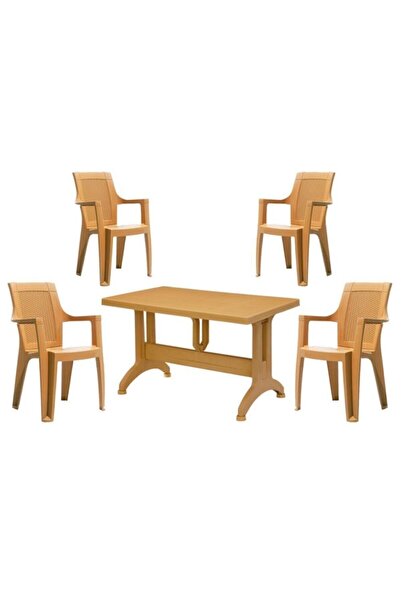 BESAGOLD 6 Adet Elegance Rattan Efektli Teak Sütlü Kahve 70x120 Plastik Masa ...