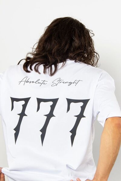 Sekizbiraltı 777 Back Printed Oversize Unisex White T-Shirt