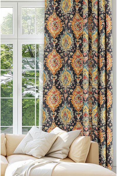 CANİLA Black Silent-Proof Patterned Digital Printed First Quality Decorative Curtain