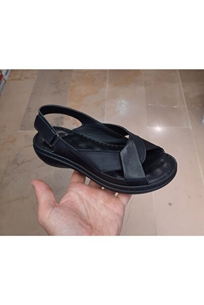 BELOX Women's Inside-Outside Genuine Leather Orthopedic Massage Sole Black Open Shoes