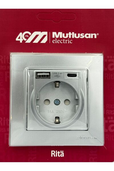 Mutlusan RİTA USB+TYPE-C Lİ TOPRAKLI PRİZ İNOX