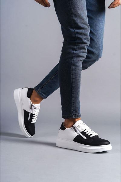 Aymood Adidași SLW155 Impact pentru bărbați - cu șireturi și fermoar, piele alb/negru