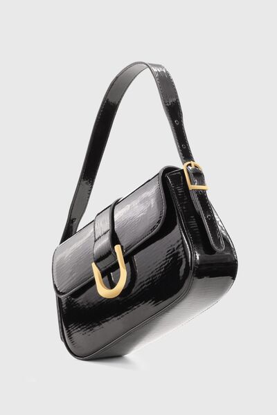 Housebags Black Patent Leather Bag - Adjustable Strap, Magnet and Zipper, Hand-shoulder 263