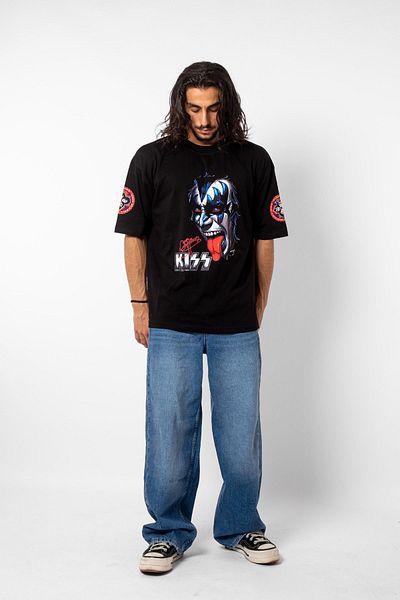 Sekizbiraltı Rock And Roll Printed Unisex Black Oversize Tshirt - Kıss 24/1