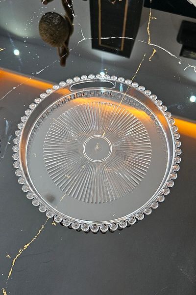 GM Smiling Avm 6-Piece Beaded Mica Presentation Tray | Round Coffee Presentation Tray | Bead Tray
