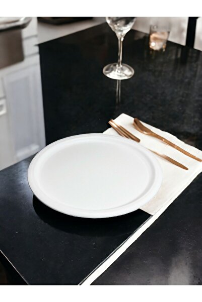 hemlife Single 29 Cm White Metal Round Tea, Coffee, Pastry Tray Presentation Tray