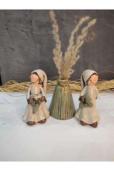 Genel Markalar Küf Yeşili Uykucu Biblo ve Vazo 3'lü Takım, şık ve modern deko...