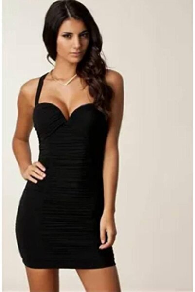 Miss Göğüs Gloplu Yandan Büzgülü Mini Boy Elbise