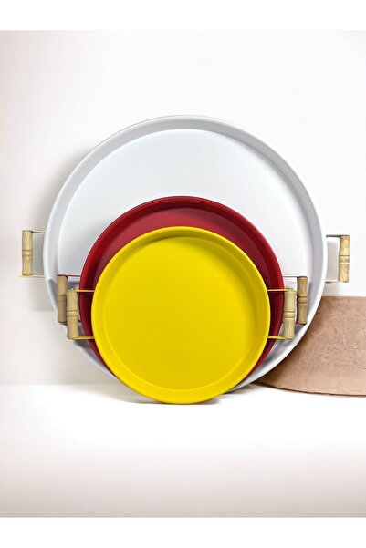 hemlife Set of 3 Metal Trays with Wooden Handles - 51cm, 37cm, 30cm Coffee and Tea Tray