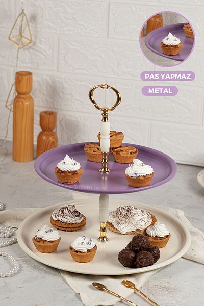 kitchen trend Metal Gold 2 Tiers Elegance Purple Cake Pastry Presentation Stand