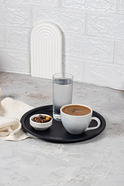 kitchen trend Tekli 22 Cm Siyah Metal Yuvarlak Çay, Kahve, Pasta, Servis Teps...