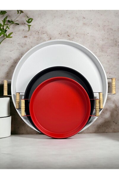 hemlife Set of 3 (51, 37, 30 CM) Metal Tray with Wooden Handles, Tea Tray, Coffee Tray, Presentation Tray