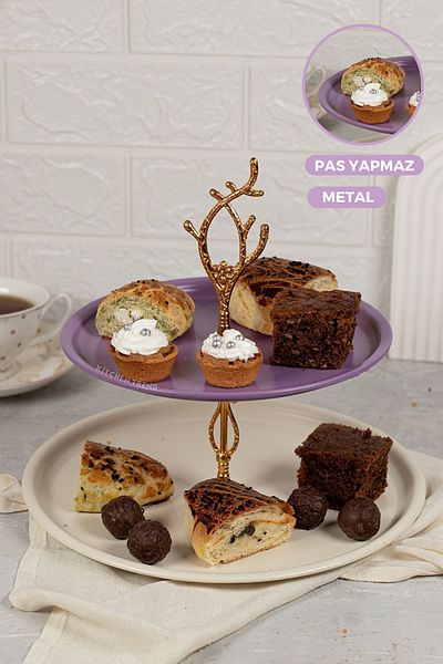 kitchen trend Metal 2 Tier Purple Cake Display Stand with Gold Leaf Figure