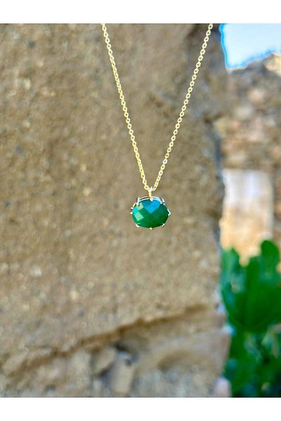 Gökçeada Jade Stone Natural Stone Minimal Non-Tarnish Chainless Necklace