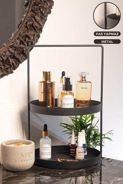 kitchen trend Umeraș pătrat cu 2 niveluri Organizator de baie din metal negru Organizator de baie