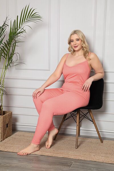 MyBen Büyük Beden Pembe Renkli Atletli,şortlu Ve Taytlı Pijama Takımı 3'lü Set 80009