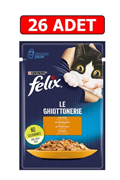 FELIX Tavuklu Yaş Kedi Maması 85gr 26 Adet Pouch Kedi Konserve Kedi Islak Maması