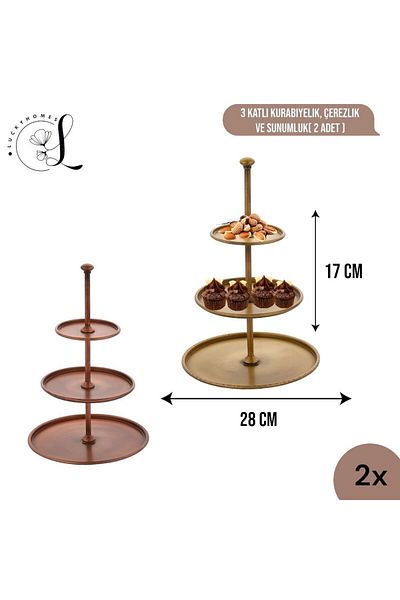 LUCKYHOMES 2 Copper and Gold Presentation Plates - 3-Layer Cookie Holder