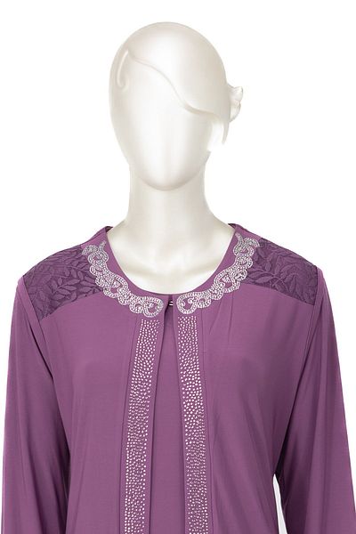 Oppland Gât rotund cu pandantiv cu diamante - Costum de rochie de seară din lycra nisip cu detaliu de piatră cu vestă