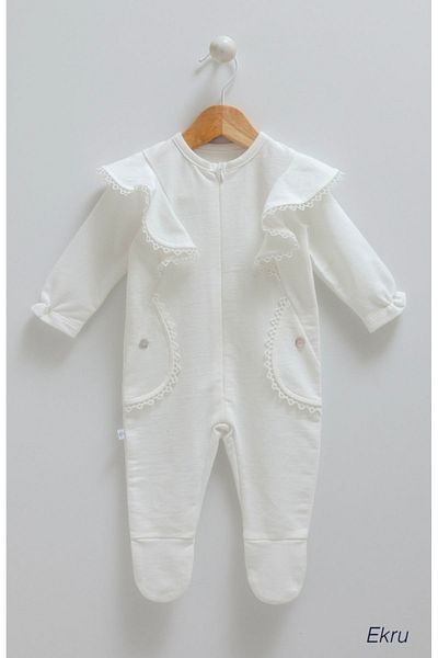 Caramell 100% Cotton Baby Rompers - Ruffle Detailed, Booties (1-3 and 3-6 Months), 6-9 and 9-12 Months Without Booties