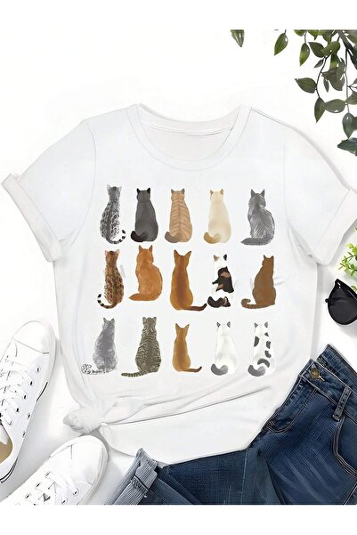 over head oh Tricou oversize alb - damă, pisici spinning imprimate