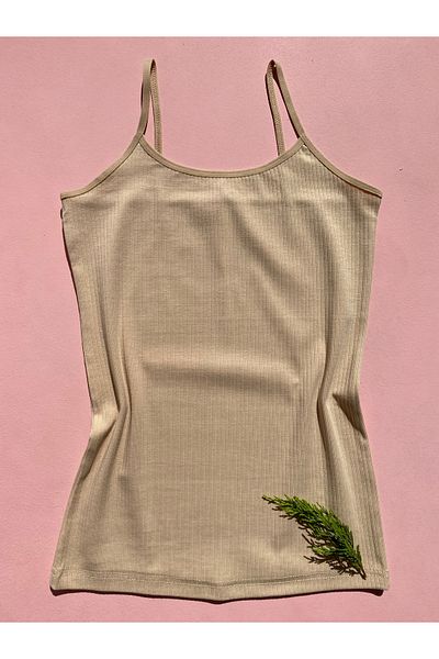LEYNA BUTİK Corduroy, Cotton, Lycra, 4 Women's Rope Strap Ribbed Undershirt (2 Skin - 2 Ecru)