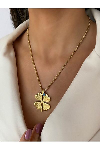 Âlâ Atelier Darkening Fading Evil Eye Beaded Clover Twist Chain Steel Necklace Gold