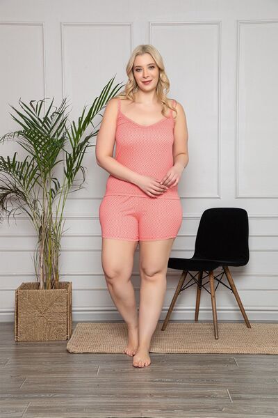 MyBen Büyük Beden Pembe Renkli Atletli,şortlu Ve Taytlı Pijama Takımı 3'lü Set 80009